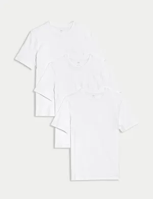 3 Pairs of Marks & Spencer Pure Cotton Crewneck Slim Fit T-Shirts white mix