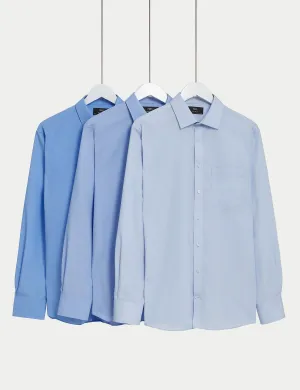 3 Pairs of Marks & Spencer Regular Long Sleeve Cotton Blend Shirts blue mix