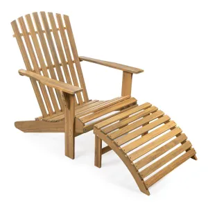 Eucalyptus 2-Piece Traditional Rustic Acacia Wood Adirondack Chair with Detachable Ottoman